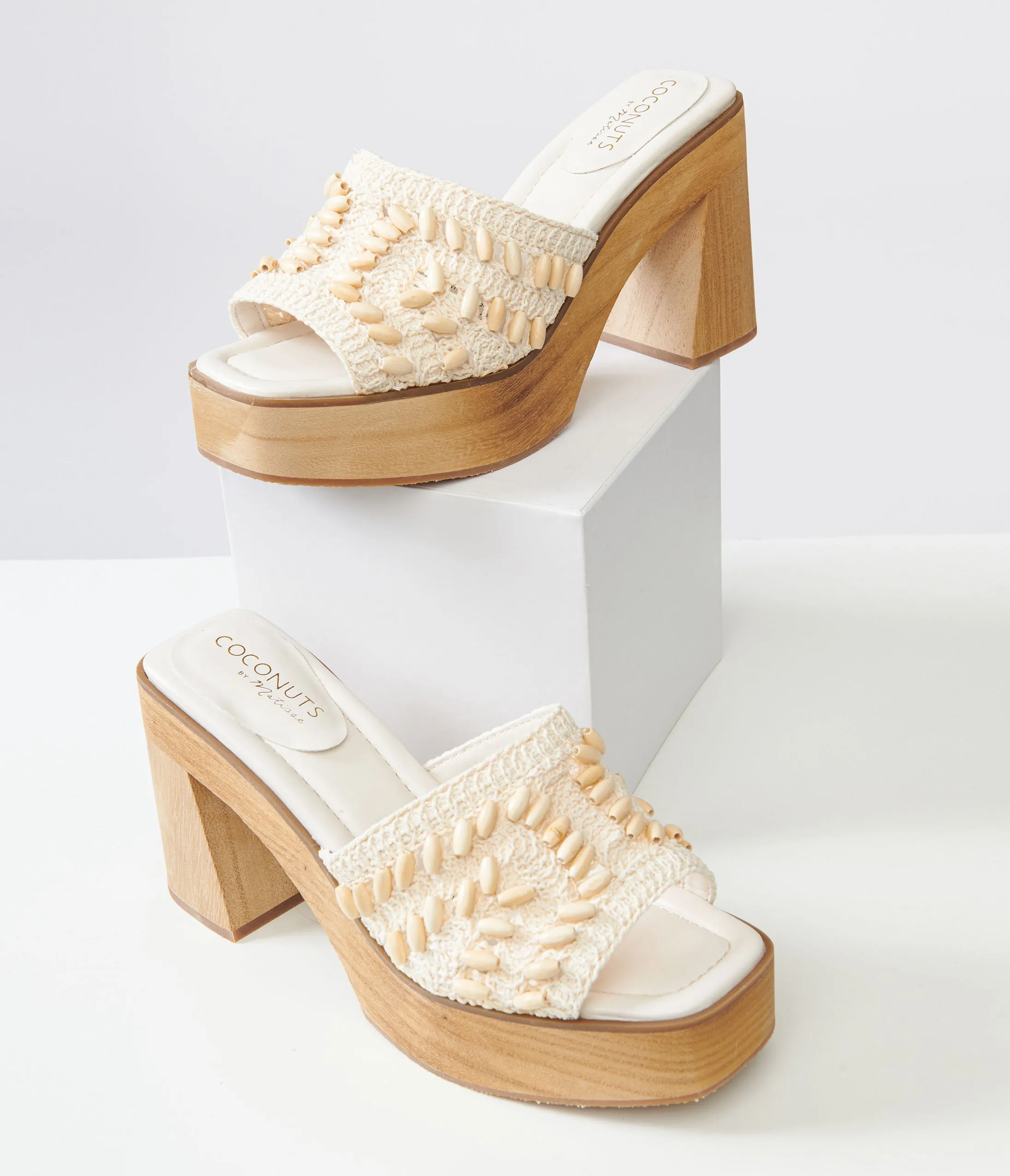 1970s White Beaded Crochet Glenn Platform Heels