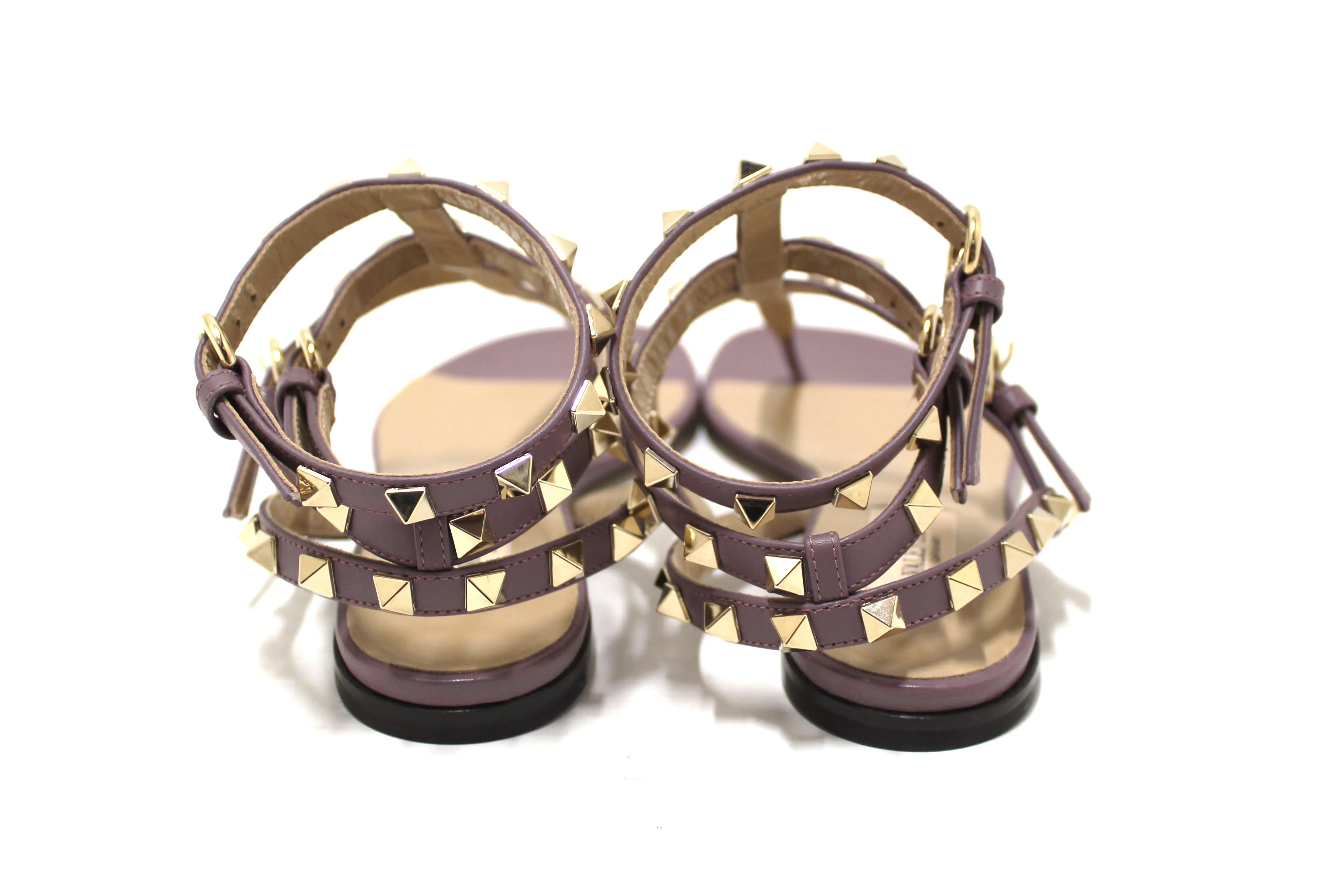 Authentic New Valentino Purple Leather Rockstud Flip Flop Sandal Shoes Size 36