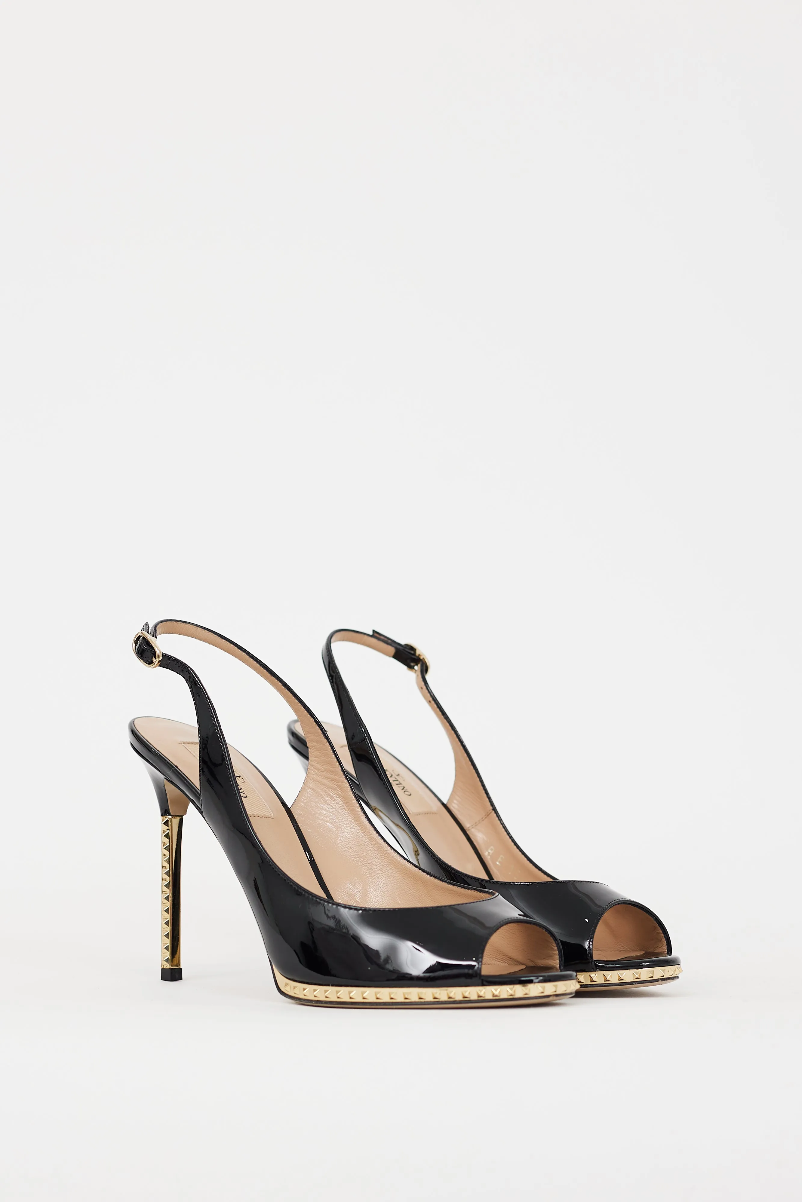 Black & Gold Patent Leather Rockstud Heel