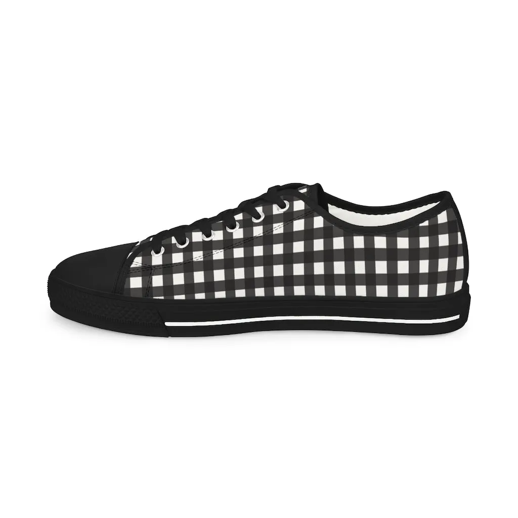 Black Plaid Print Men's Sneakers, Best Plaid Print Men's Low Tops Sneakers Tennis Canvas Shoes (US Size: 5-14)