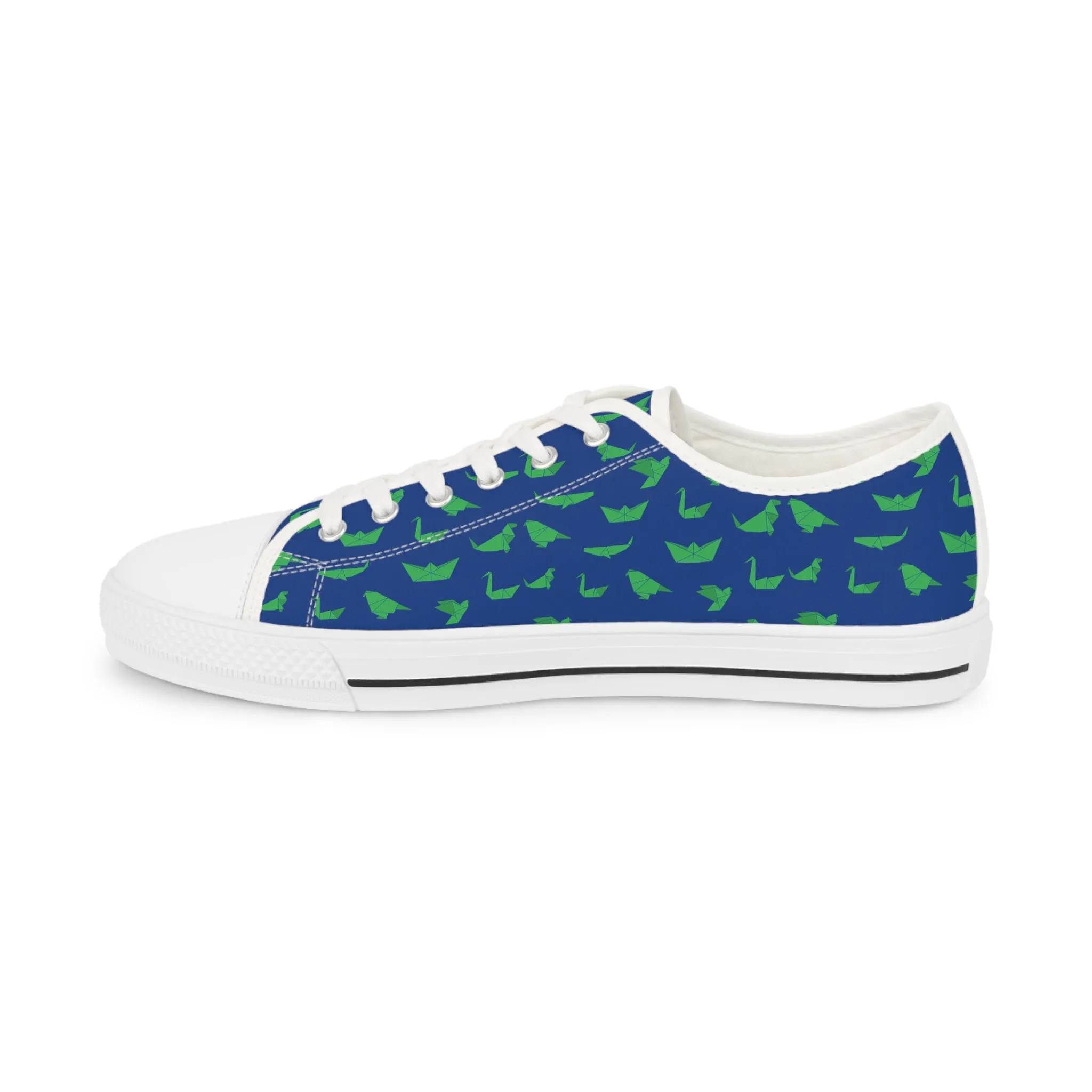 Blue Crane Print Men's Sneakers, Green and Blue Japanese Crane Print Men's Low Top Sneaker Shoes (US Size: 5-14)