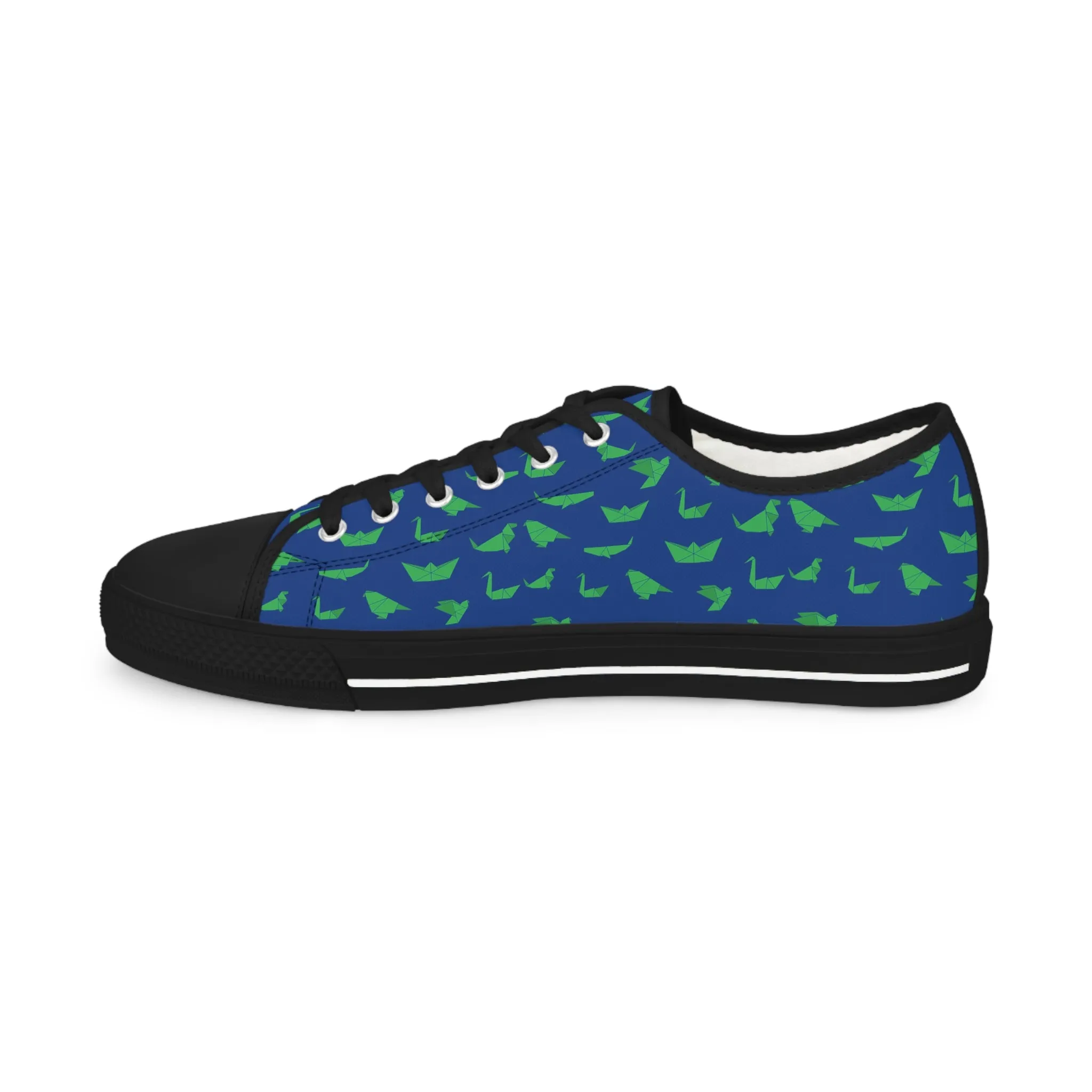 Blue Crane Print Men's Sneakers, Green and Blue Japanese Crane Print Men's Low Top Sneaker Shoes (US Size: 5-14)