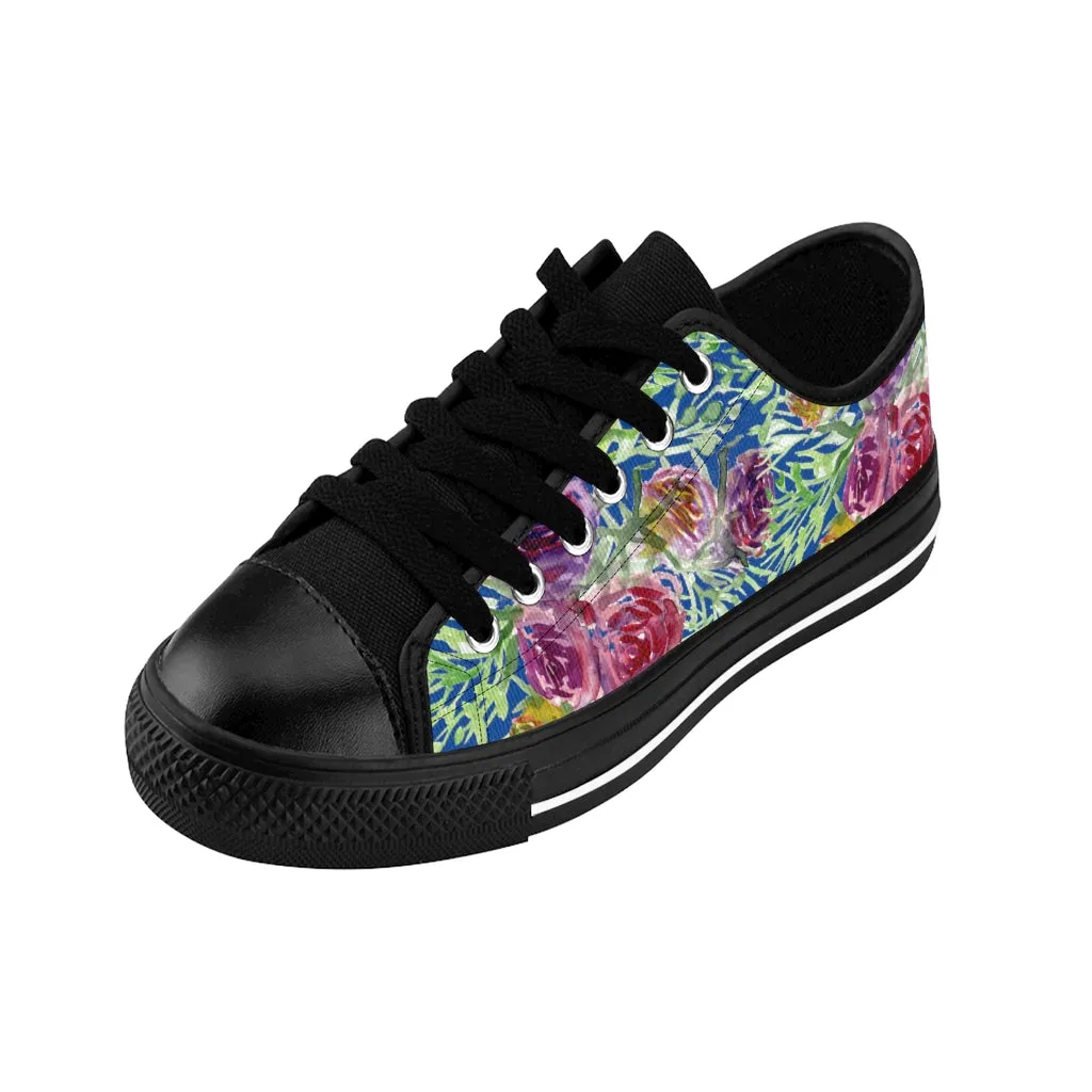 Blue Floral Rose Women's Sneakers, Flower Rose Print Best Tennis Casual Shoes For Women (US Size: 6-12)