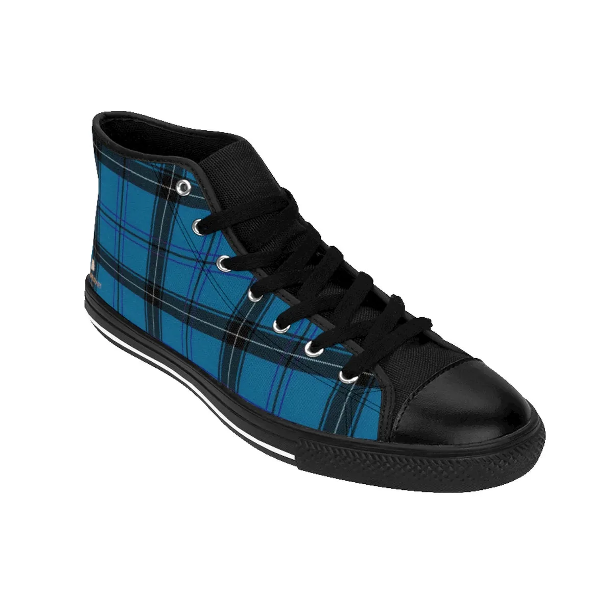 Blue Plaid Men's Sneakers, Scottish Plaid Tartan Print High-top Tennis Shoes(US Size: 6-14)