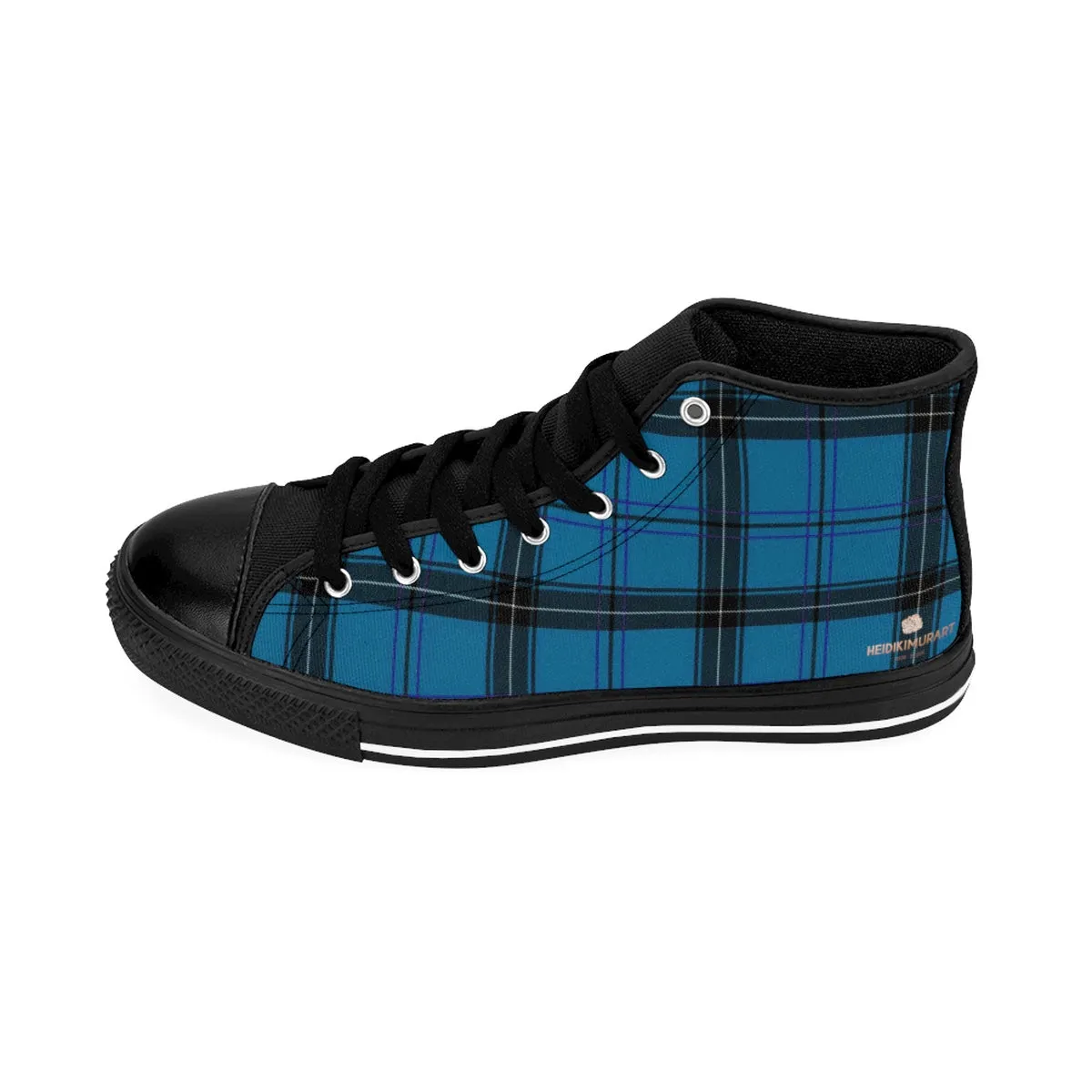 Blue Plaid Men's Sneakers, Scottish Plaid Tartan Print High-top Tennis Shoes(US Size: 6-14)