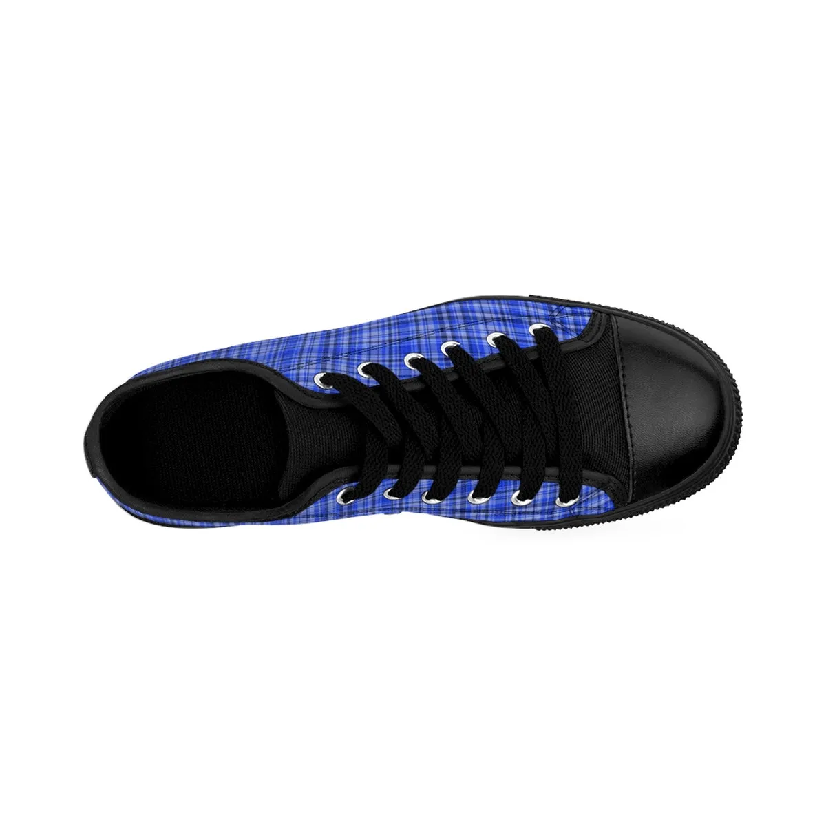 Blue Plaid Men's Sneakers, Tartan Scottish Print Low Top Tennis Running Shoes For Men