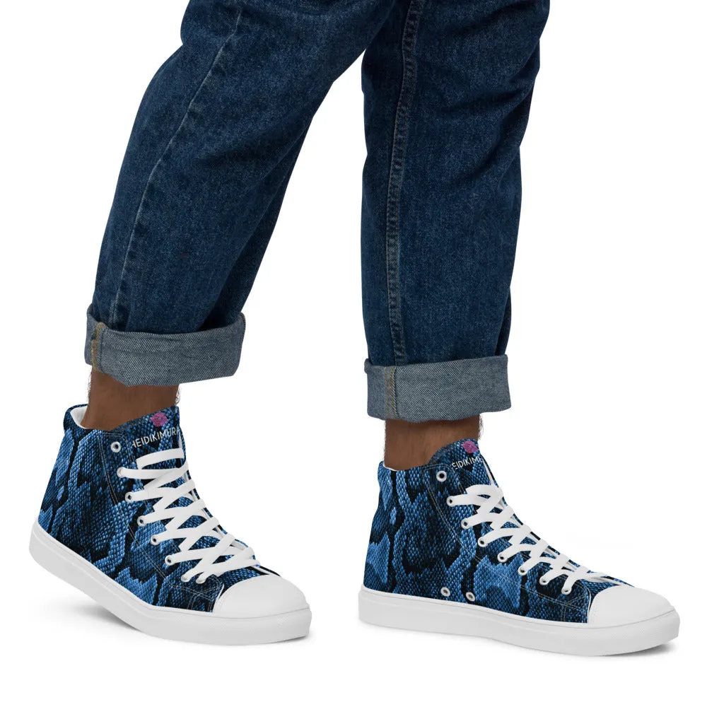 Blue Snake Print Men's Sneakers, Modern Python Stylish Snake Print Designer Men's High Top Tennis Shoes (US Size: 5-13)