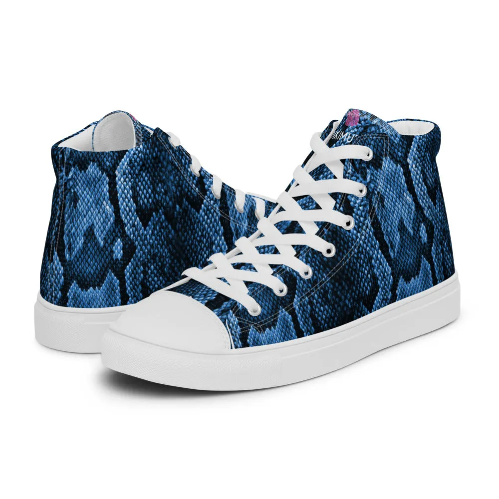 Blue Snake Print Men's Sneakers, Modern Python Stylish Snake Print Designer Men's High Top Tennis Shoes (US Size: 5-13)