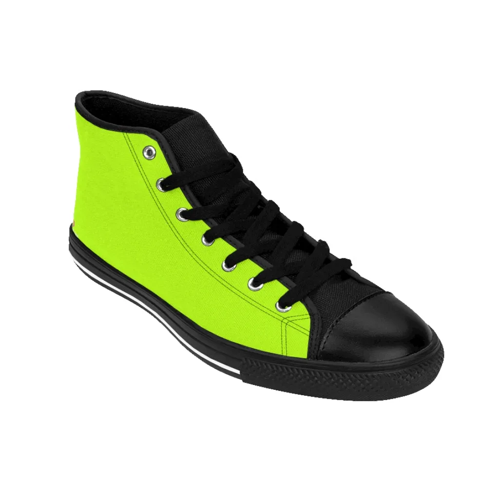 Bright Green Men's High Tops, Best Solid Color Men's Classic Fashion Running Canvas Sneakers