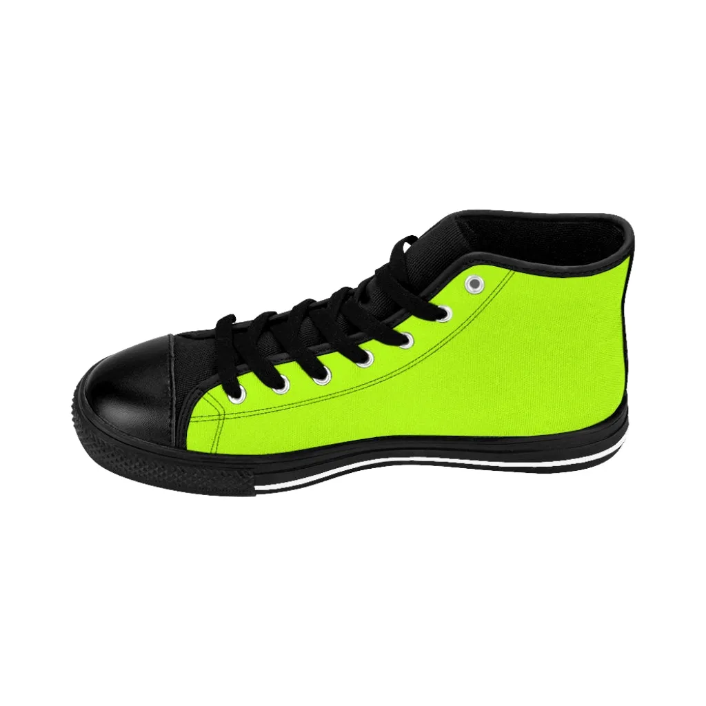 Bright Green Men's High Tops, Best Solid Color Men's Classic Fashion Running Canvas Sneakers