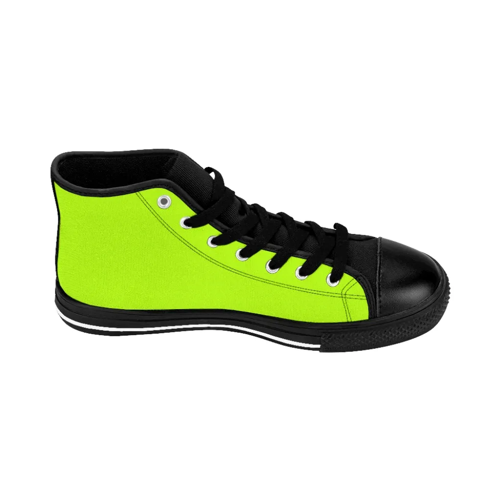 Bright Green Men's High Tops, Best Solid Color Men's Classic Fashion Running Canvas Sneakers