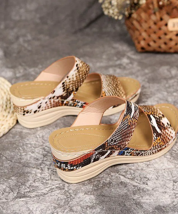 Comfortable Splicing Wedge Slide Sandals Serpentine Faux Leather LY4355