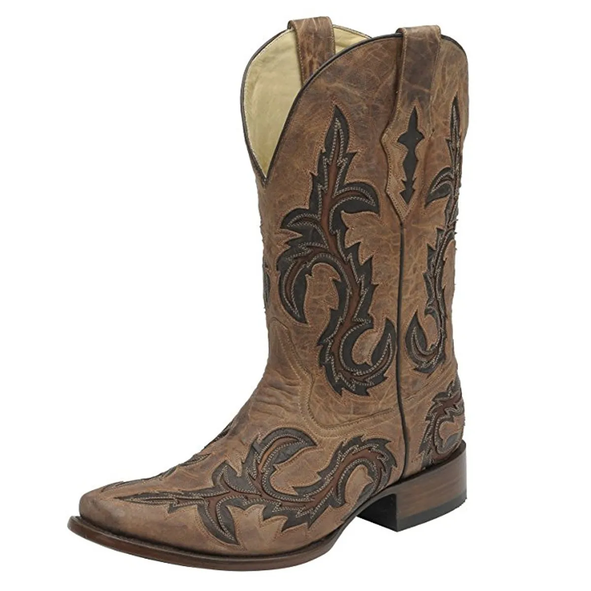 Corral Men's Tan With Chocolate Inlay Square Toe Cowboy Boots - G1137