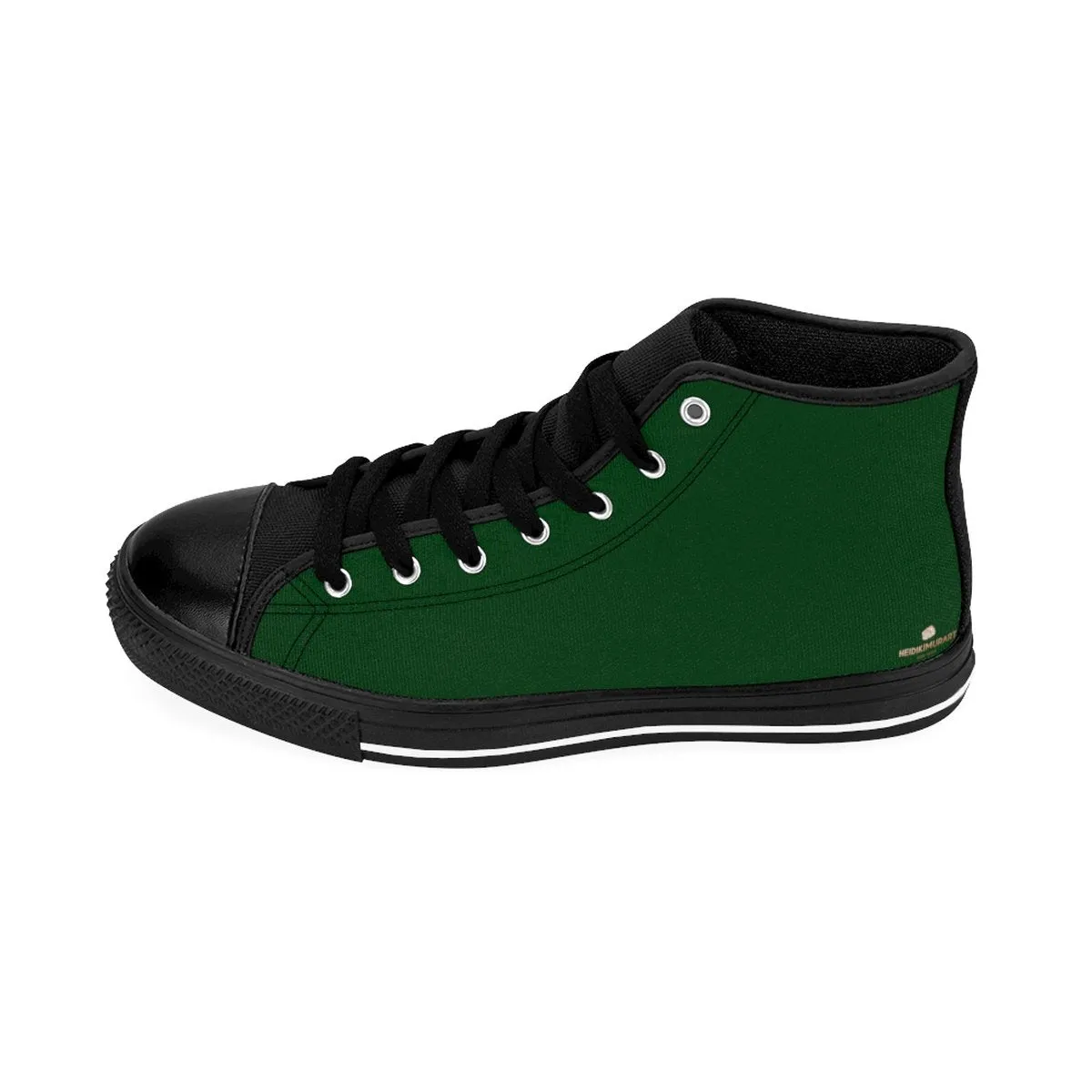 Dark Green Men's High Top Sneakers, Best Emerald Dark Green Solid Color Print Premium Quality Men's High-Top Sneakers