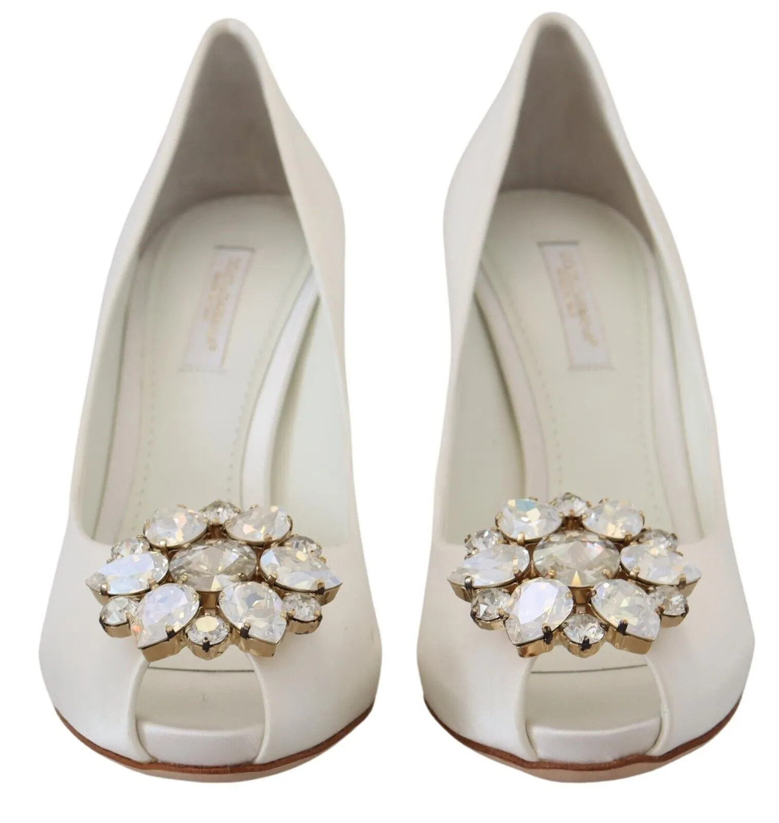 Dolce & Gabbana Crystal-Embellished White Peep Toe Heels