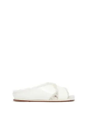 Ellington Fur Flat Slide in Cream Leather