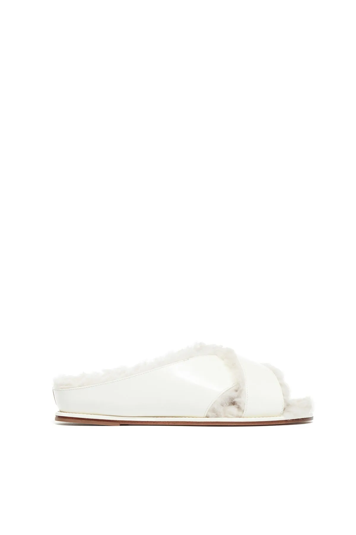 Ellington Fur Flat Slide in Cream Leather