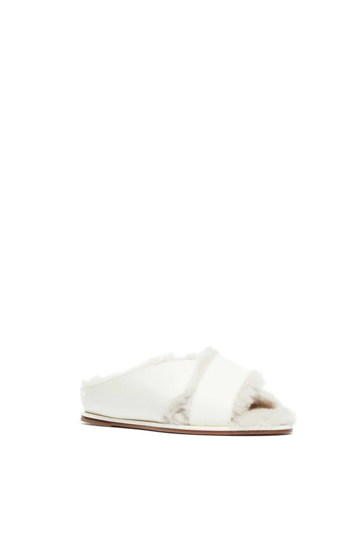 Ellington Fur Flat Slide in Cream Leather