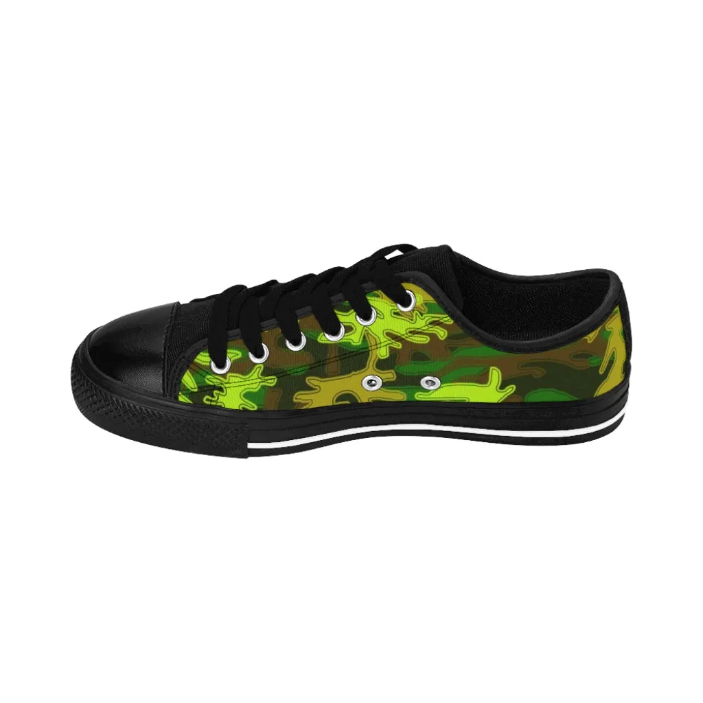 Green Army Camo Women's Sneakers, Army Military Camouflage Printed Fashion Canvas Tennis Shoes