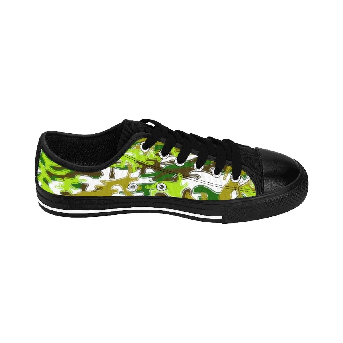 Green Camo Men's Low Tops, White Green Camouflage Military Print Premium Men's Low Top Canvas Sneakers Shoes