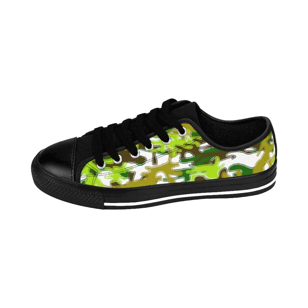 Green Camo Men's Low Tops, White Green Camouflage Military Print Premium Men's Low Top Canvas Sneakers Shoes