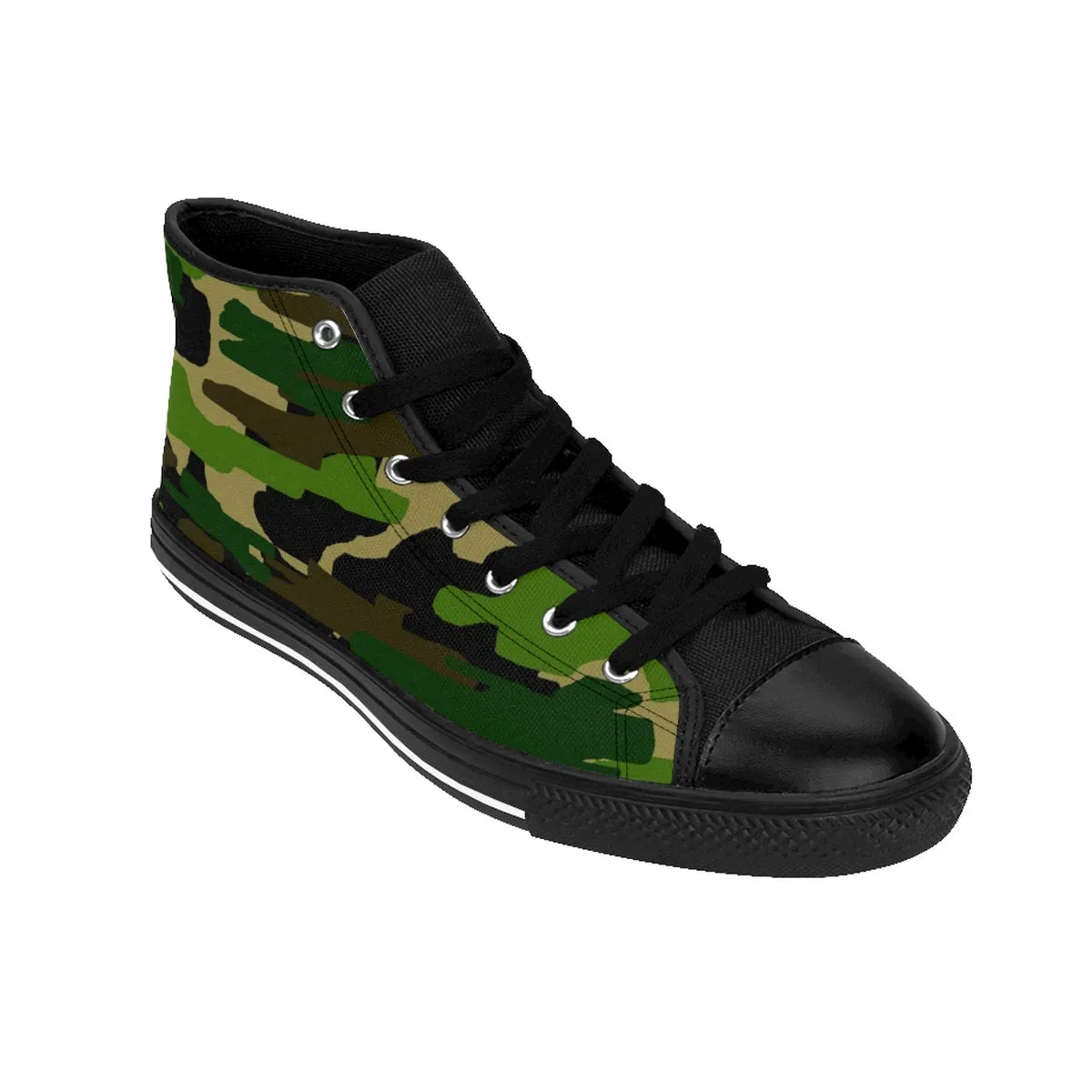 Green Camo Women's Sneakers, Military Army Camouflage Print High Top Sneakers Shoes