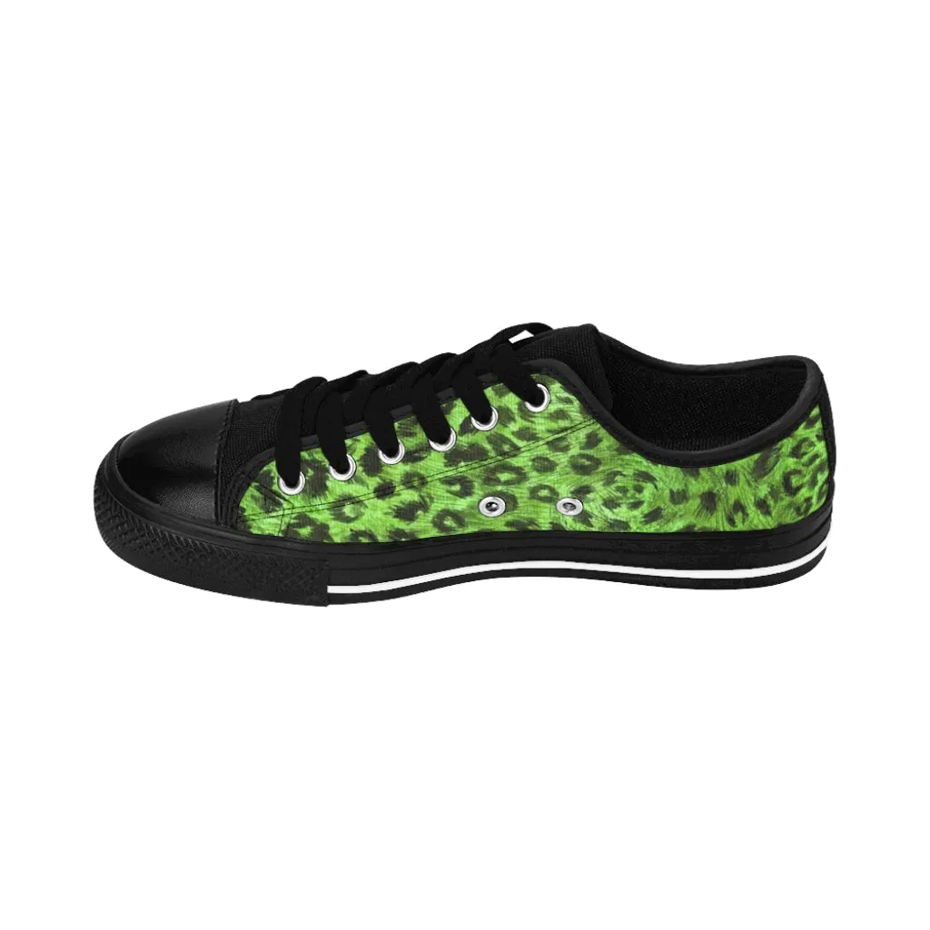 Green Leopard Print Women's Sneakers, Bright Green Leopard Spots Animal Print Fashion Tennis Canvas Shoes For Ladies