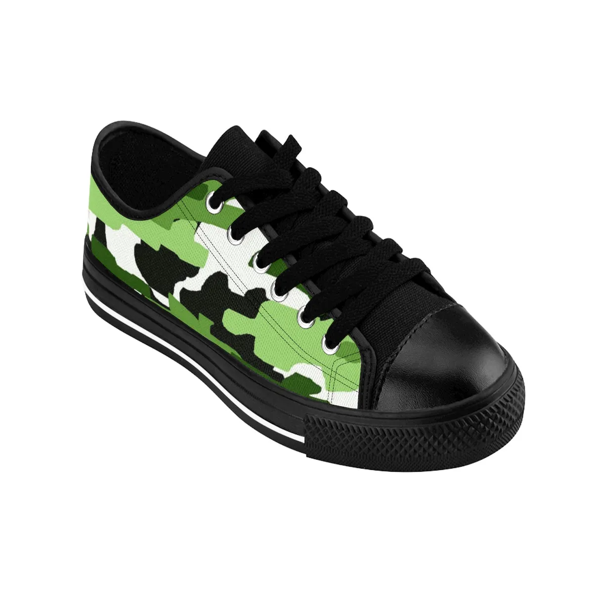 Green White Men's Sneakers, Camo Army Military Print Low Top Canvas Fashion Shoes