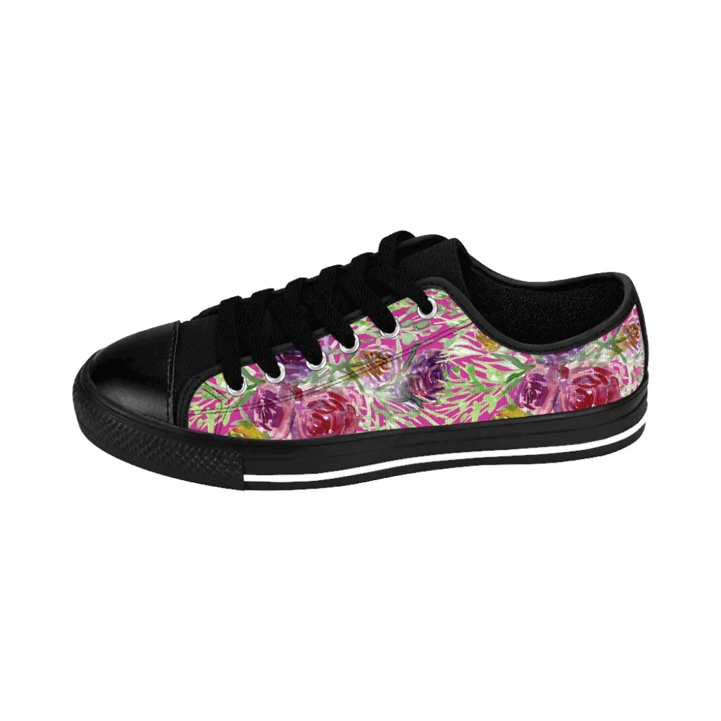 Hot Pink Floral Women's Sneakers, Floral Rose Print Best Tennis Casual Shoes For Women (US Size: 6-12)