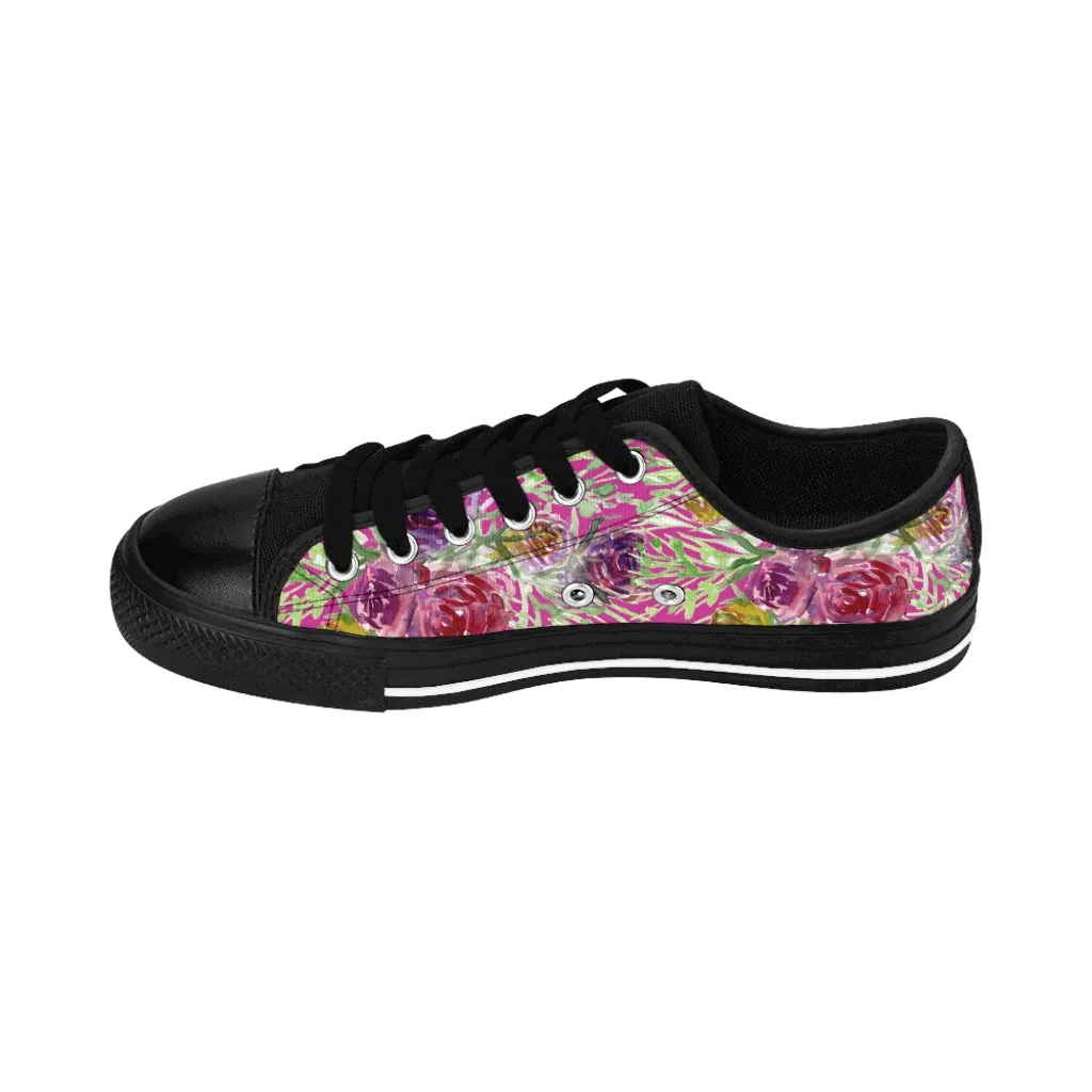 Hot Pink Floral Women's Sneakers, Floral Rose Print Best Tennis Casual Shoes For Women (US Size: 6-12)