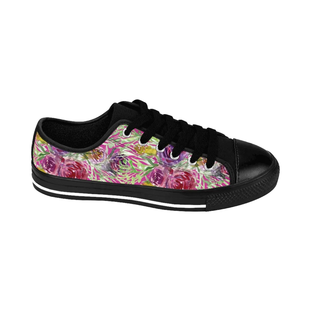 Hot Pink Floral Women's Sneakers, Floral Rose Print Best Tennis Casual Shoes For Women (US Size: 6-12)