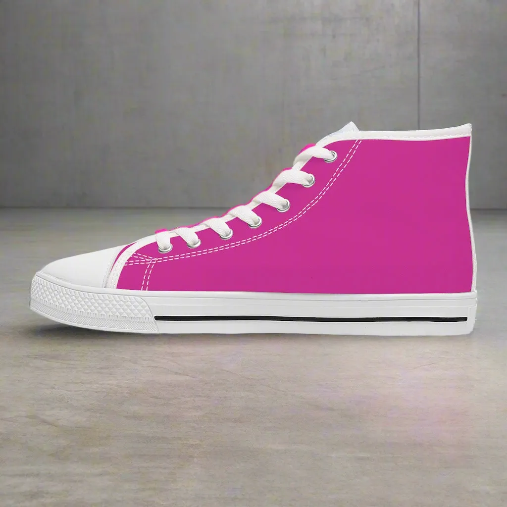 Hot Pink Ladies' High Tops, Solid Hot Pink Color Best Women's High Top Sneakers Canvas Tennis Shoes