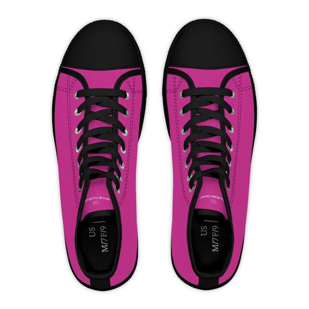 Hot Pink Ladies' High Tops, Solid Hot Pink Color Best Women's High Top Sneakers Canvas Tennis Shoes