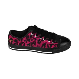 Hot Pink Leopard Men's Sneakers, Animal Print Premium Low Top Canvas Running Shoes