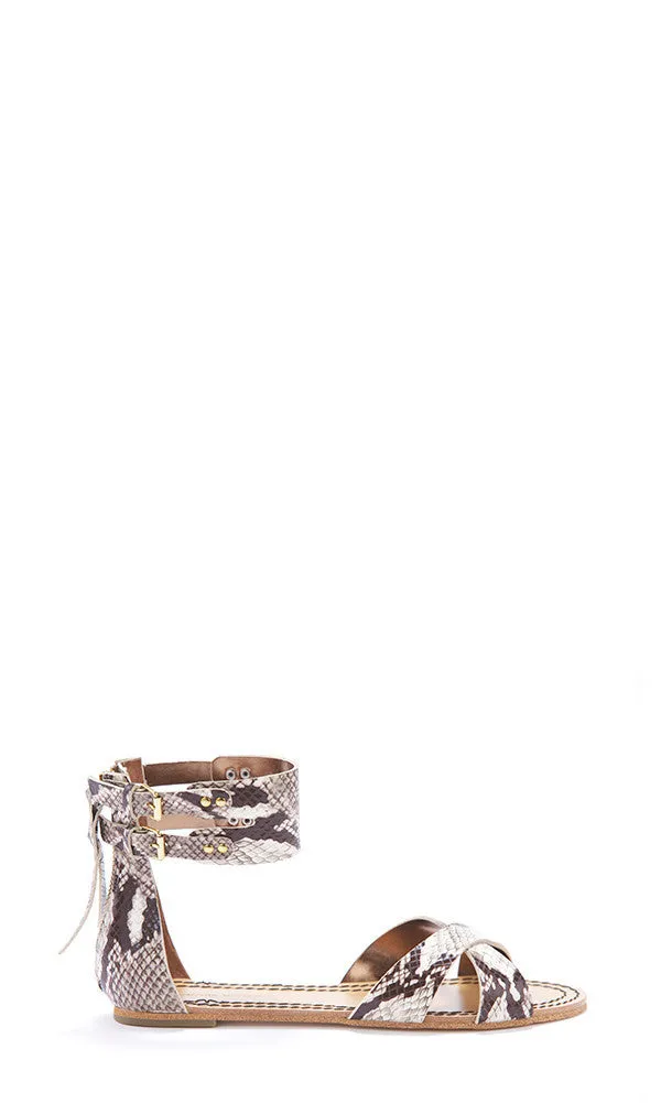 Laura Embroidered Snake Leather Gladiator Sandal