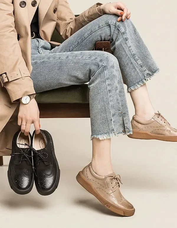 Leather Brogue Style Oxford Shoes Women