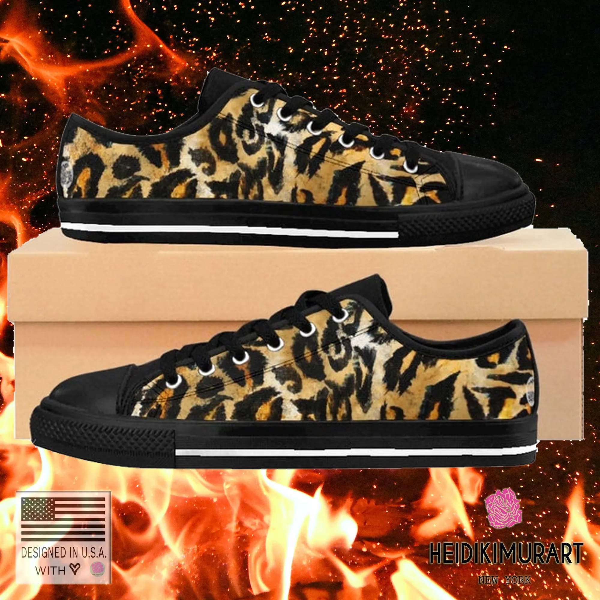 Leopard Print Men's Sneakers, Animal Print Running Fashion Canvas Low Top Tennis Shoes (US Size: 7-14)