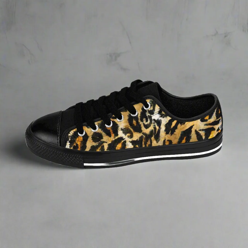 Leopard Print Men's Sneakers, Animal Print Running Fashion Canvas Low Top Tennis Shoes (US Size: 7-14)