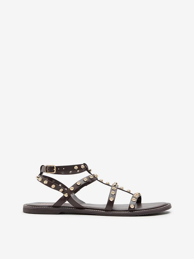 LUNA BLU Dark Brown Embellished Gladiator Sandals