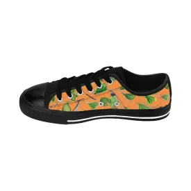 Orange Maidenhair Print Men's Sneakers, Green Best Tropical Leaf Print Men's Low Top Tennis Shoes