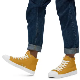 Orange Yellow Men's High Tops, Modern Minimalist Best Solid Color Canvas High Top Shoes For Men