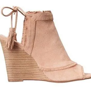 Peep Toe Wedge Booties Ankle Tassel Tie