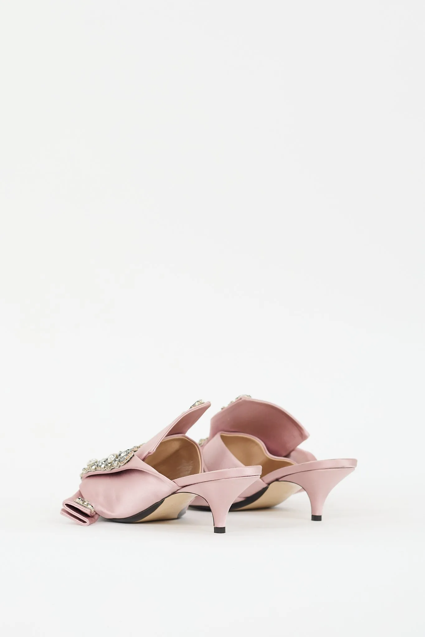 Pink & Grey Satin Floral Rhinestone Mule