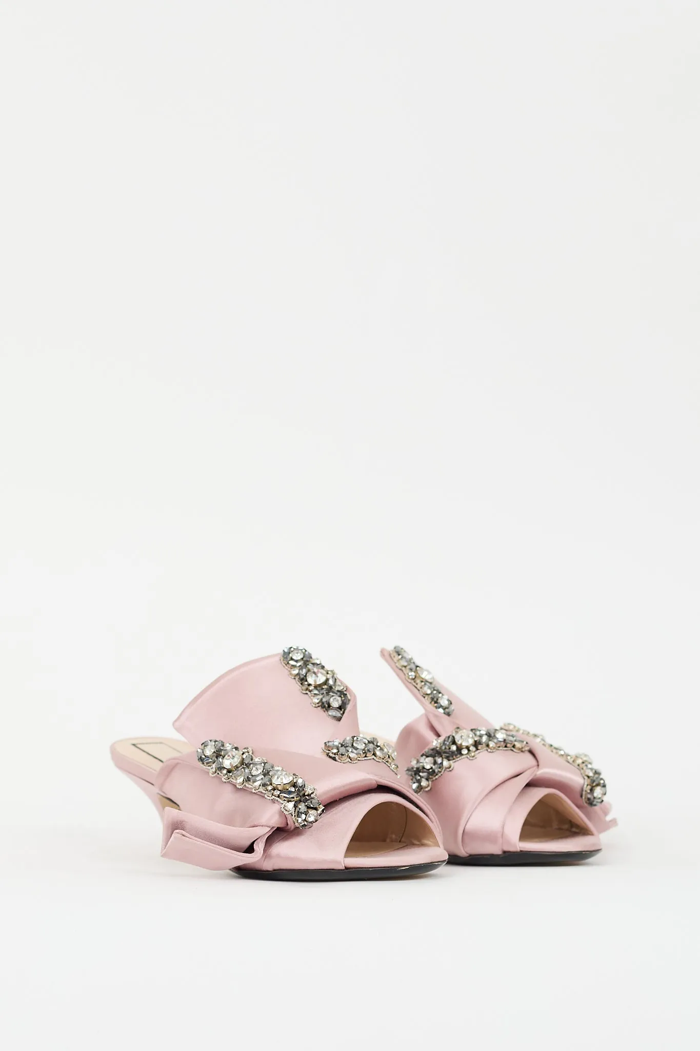 Pink & Grey Satin Floral Rhinestone Mule