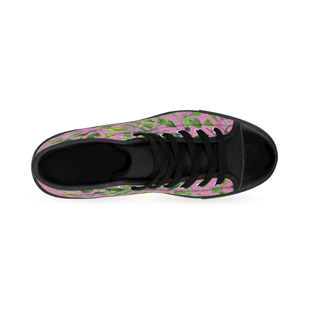 Pink Fern Men's High-top Sneakers, Green Cute Maidenhair Leaf Designer Tennis Running Shoes