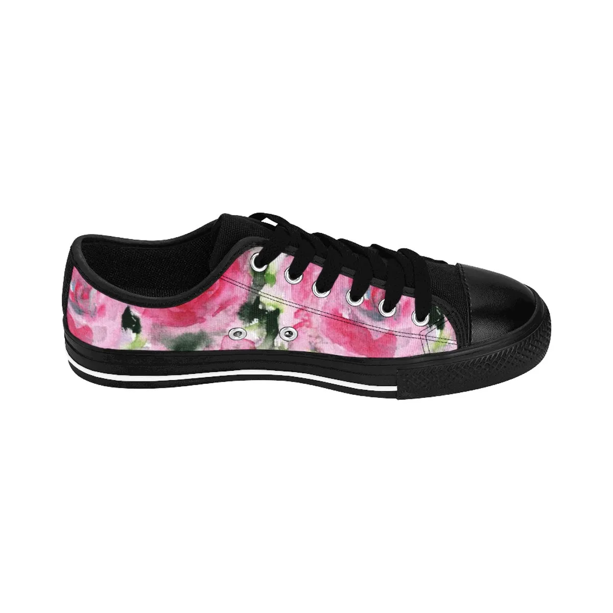 Pink Floral Women's Low Tops, Garden Fairy Rose Floral Designer Low Top Women's Sneakers Shoes (US Size 6-12)