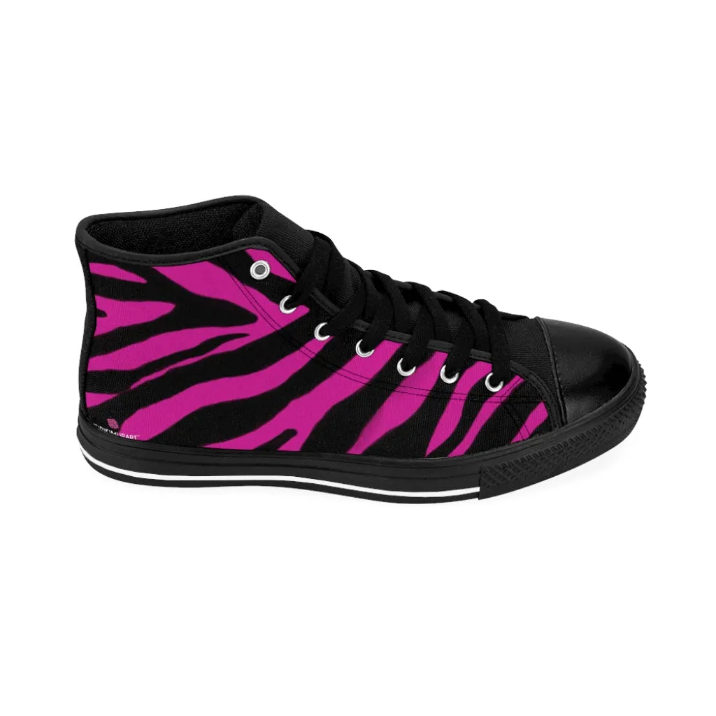 Pink Zebra Men's High Tops, Zebra Striped Animal Print Men's Classic Sneakers Running Fashion Canvas Shoes