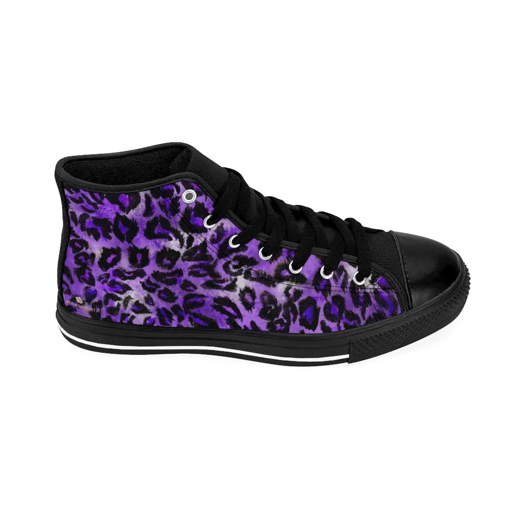 Purple Leopard Women's Sneakers, Animal Print Designer High-top Fashion Tennis Shoes