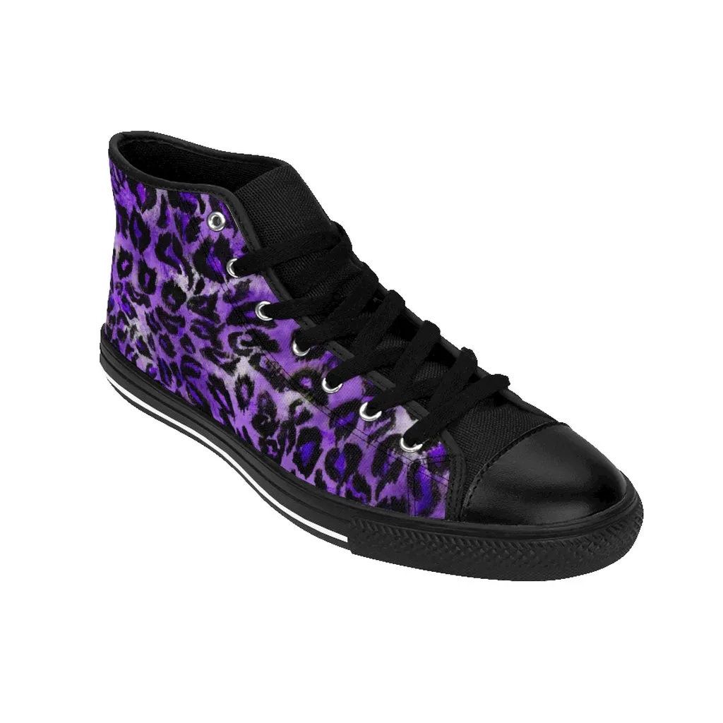 Purple Leopard Women's Sneakers, Animal Print Designer High-top Fashion Tennis Shoes