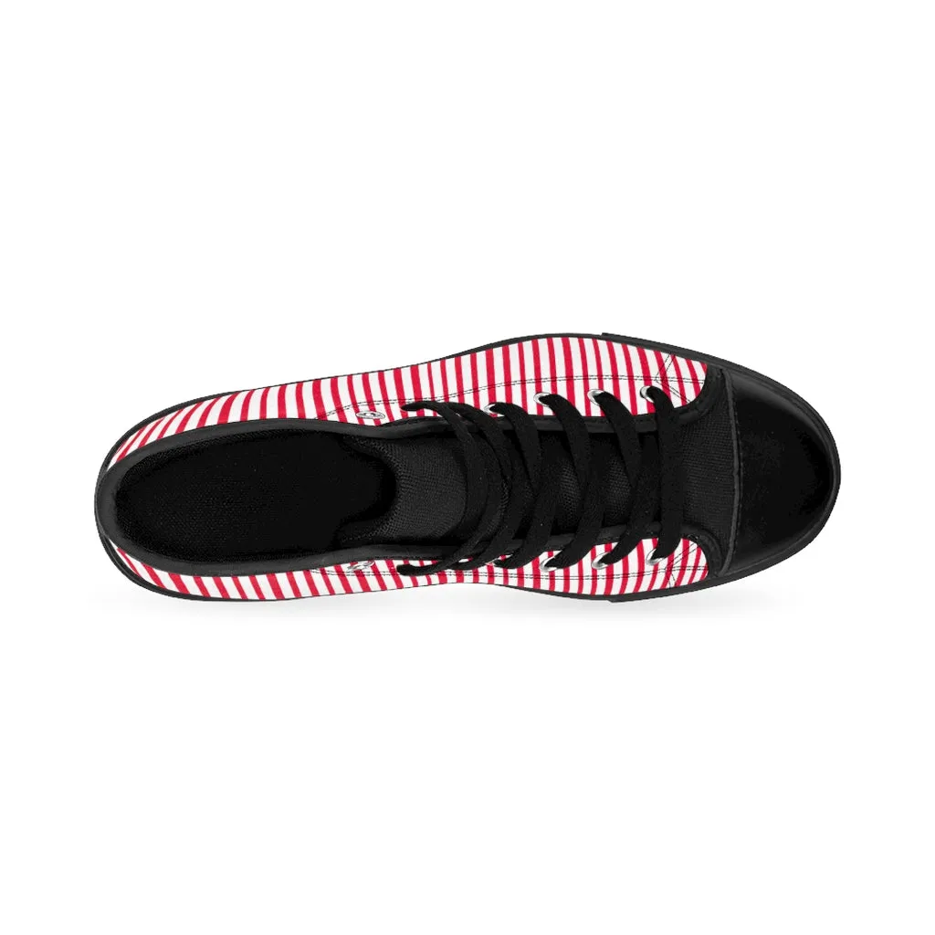 Red Striped High-top Sneakers, Vertically Red Stripes Men's Designer Tennis Running Shoes